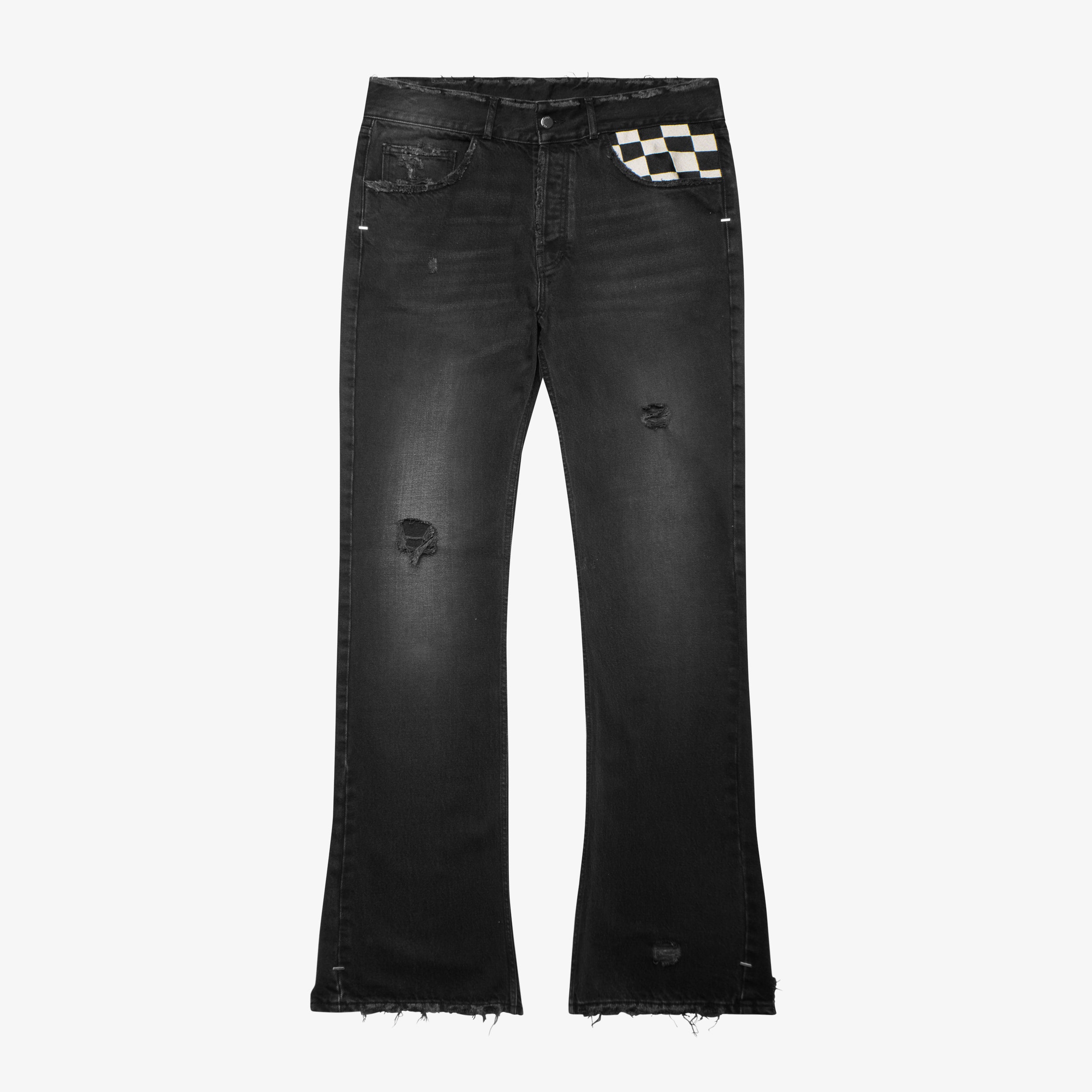 FLARED CHECKERED BAGGY JEANS Mode
