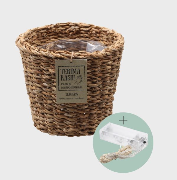 Seegraskorb Geflochten 25cm mit Lichterkette 100LED Rabatt