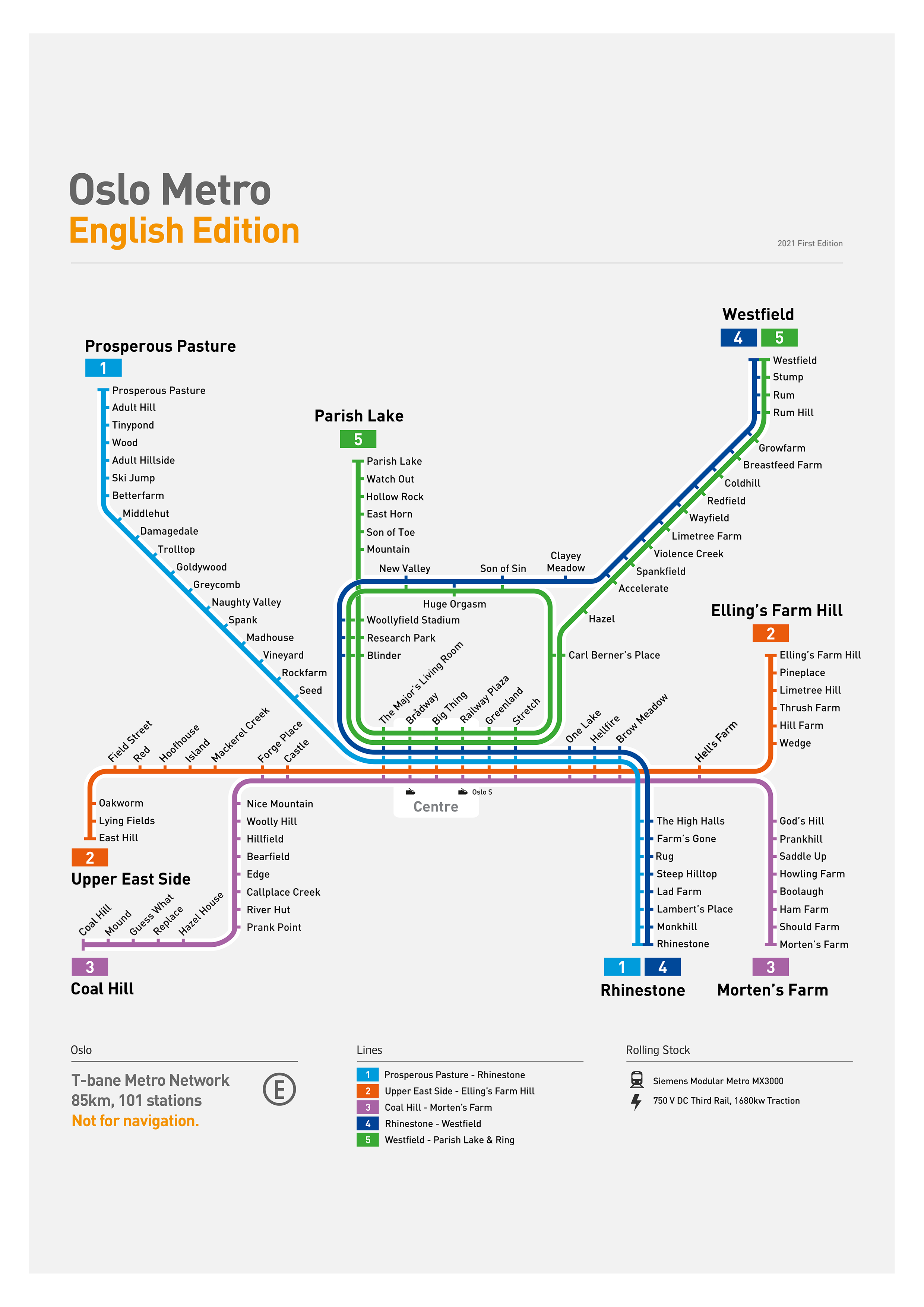 Oslo Metro Map: Literal English Translation A2 Art Poster Jetzt online