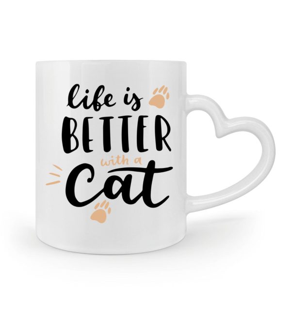 Life is better with a cat  - Herzhenkel Tasse Online – Bild 2