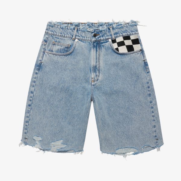 BAGGY CHECKERED DENIM SHORTS Schn?ppchen