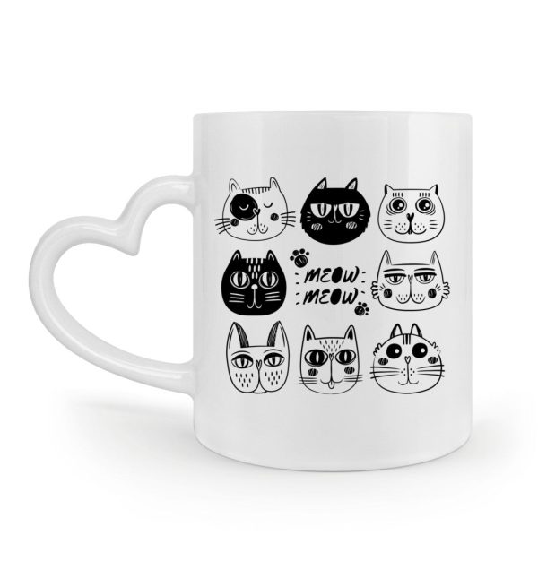 Lustige Katzenköpfe meow meow  - Herzhenkel Tasse Online