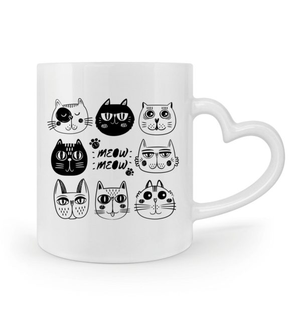 Lustige Katzenköpfe meow meow  - Herzhenkel Tasse Online – Bild 2