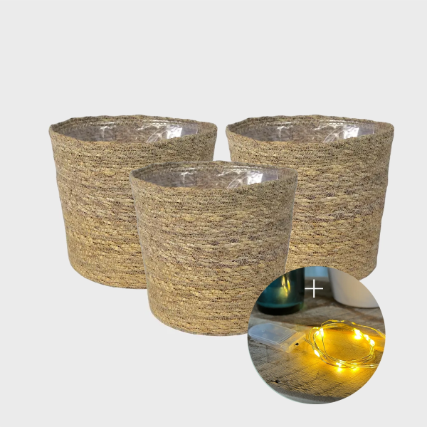 3er Übertopfset 3S Seegraskorb mit Lichterketten 10LED Verkauf