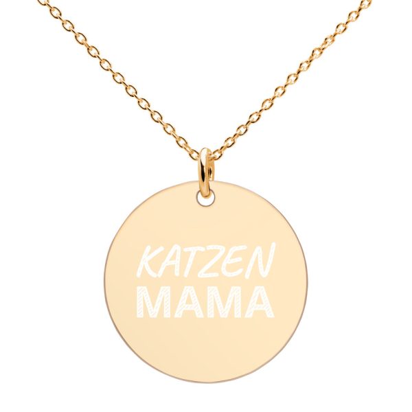 Halskette mit rundem Anhänger und eingraviertem Text  KATZEN MAMA  Mode