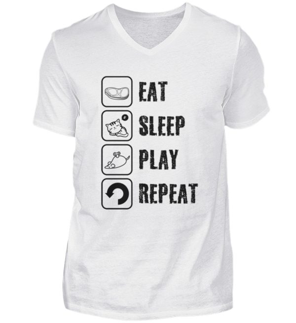 Eat sleep play repeat schwarze Schrift  - Herren V-Neck Shirt Jetzt online – Bild 2