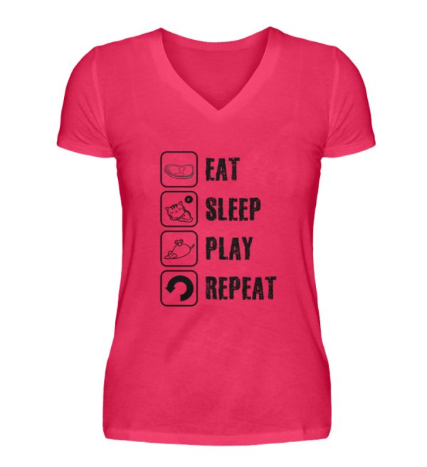 Eat sleep play repeat schwarze Schrift  - V-Neck Damenshirt Angebot – Bild 3