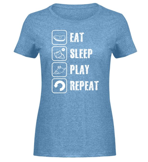 Eat sleep play repeat weiße Schrift  - Damen Melange Shirt Rabatt – Bild 2