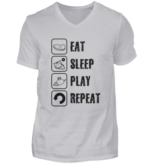 Eat sleep play repeat schwarze Schrift  - Herren V-Neck Shirt Jetzt online – Bild 3