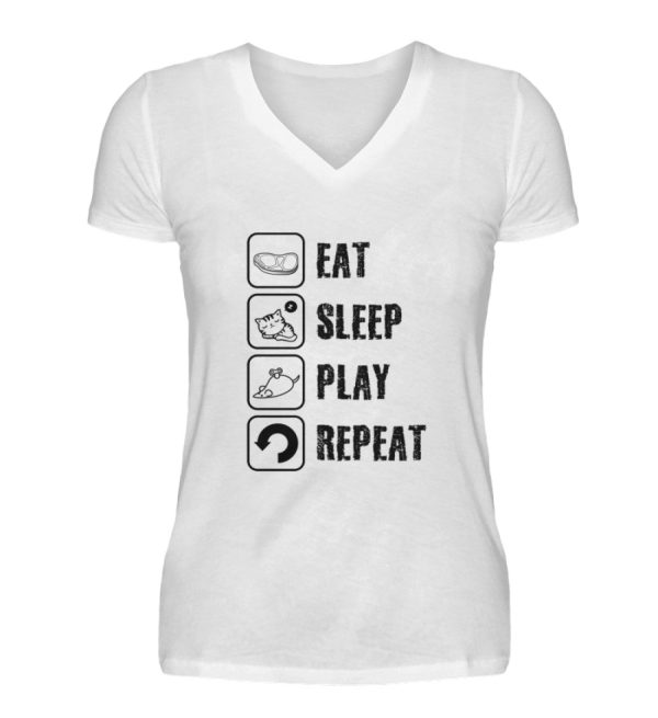 Eat sleep play repeat schwarze Schrift  - V-Neck Damenshirt Angebot – Bild 4