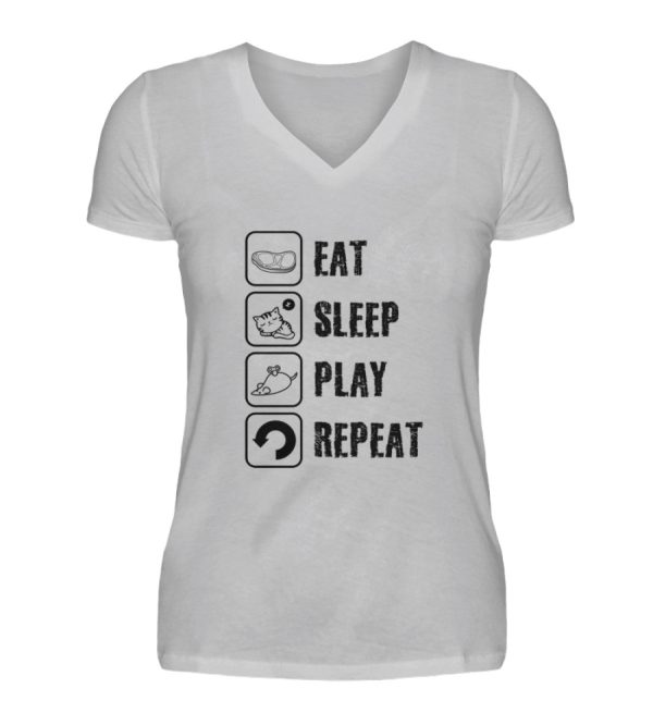 Eat sleep play repeat schwarze Schrift  - V-Neck Damenshirt Angebot – Bild 2