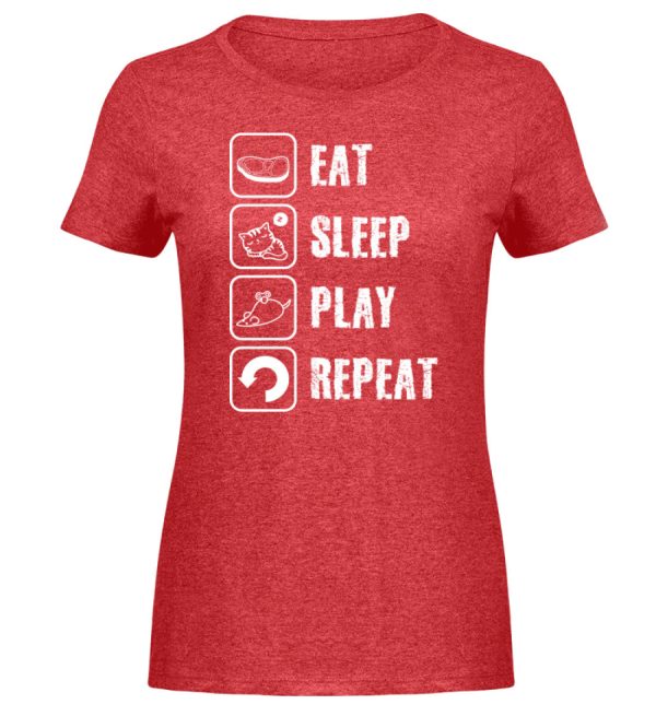 Eat sleep play repeat weiße Schrift  - Damen Melange Shirt Rabatt