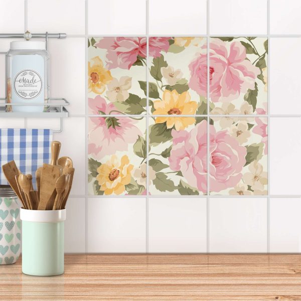Fliesenaufkleber [hoch] für Küche & Bad - Design: Vintage Flowers Schn?ppchen