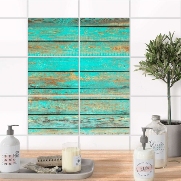 Fliesenfolie [quer] für Küche & Bad - Design: Wooden Aqua Online – Bild 2