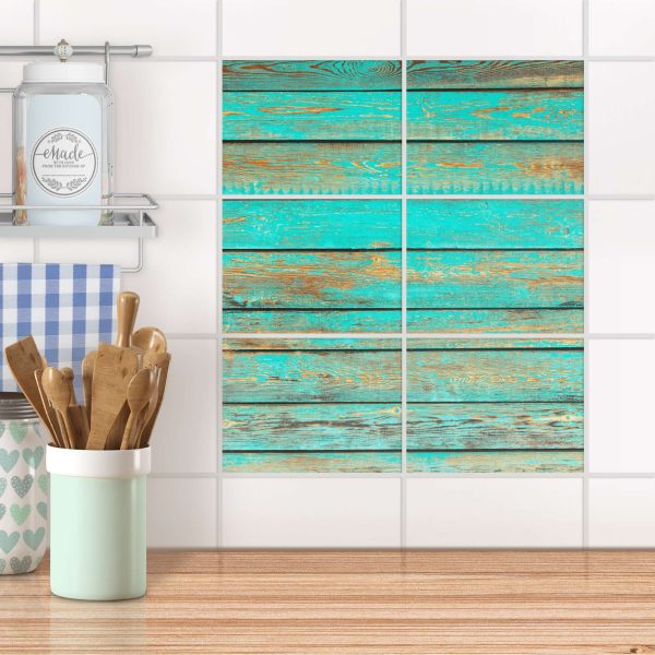 Fliesenfolie [quer] für Küche & Bad - Design: Wooden Aqua Online