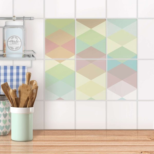 Fliesenaufkleber [hoch] für Küche & Bad - Design: Melitta Pastell Geometrie Rabatt